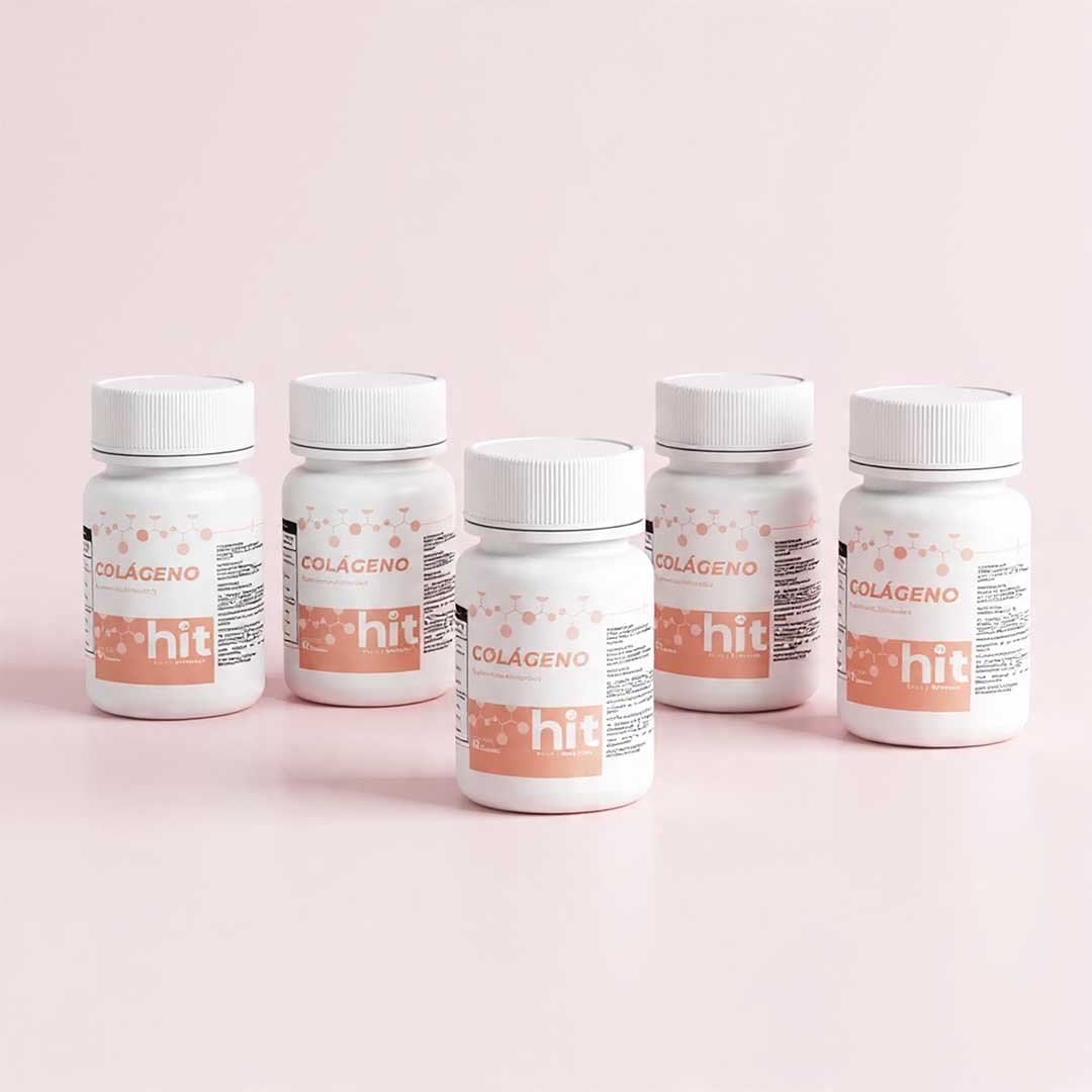 HIT Colágeno – Complemento Alimenticio con Colágeno para Piel, Articulaciones y Bienestar | 60 Cápsulas por Caja | Pack de 5 Piezas