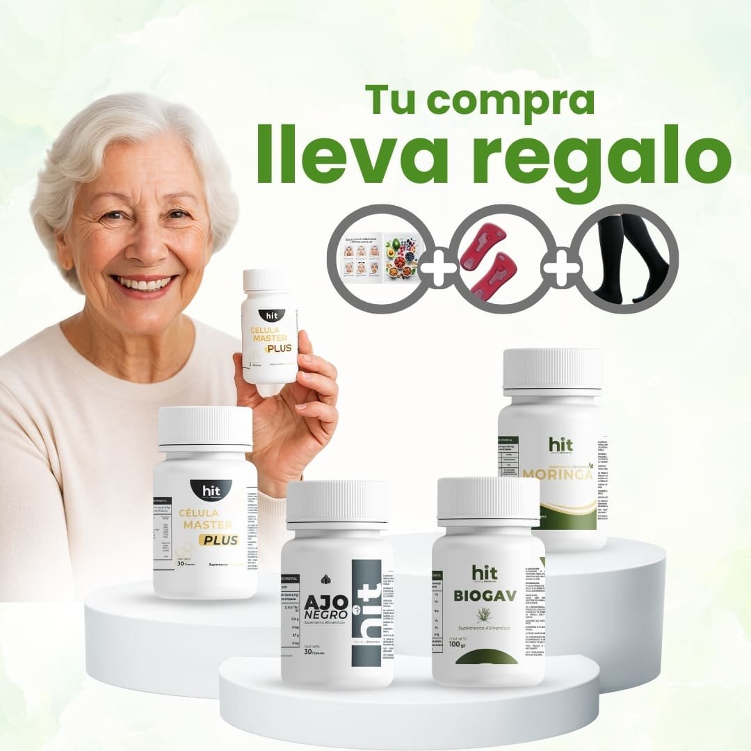 Kit Control Diabético | Paquete 5 Piezas | Ajo Negro, Moringa, Célula Master, Biogav | Apoyo al Bienestar, Energía y Metabolismo | Incluye Regalo: Plantillas y Calcetas