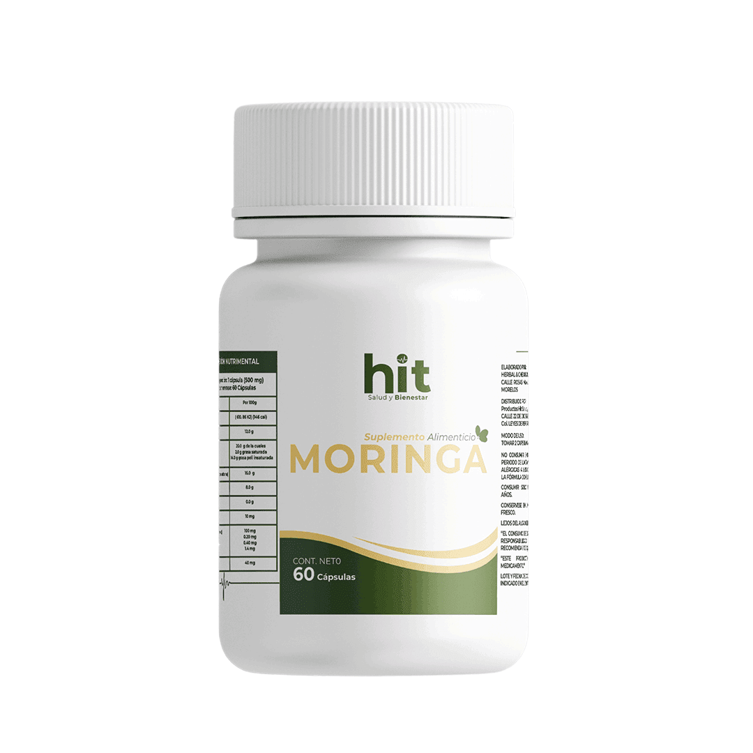 HIT® Moringa en Cápsulas 60 pzs | Complemento Alimenticio con Moringa, Uva, Té Verde y Alga Espirulina | Fórmula Herbal de Origen Natural | Uso Adulto