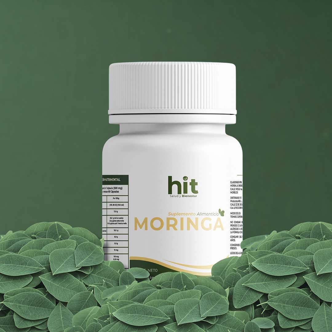 HIT® Moringa en Cápsulas 60 pzs | Complemento Alimenticio con Moringa, Uva, Té Verde y Alga Espirulina | Fórmula Herbal de Origen Natural | Uso Adulto