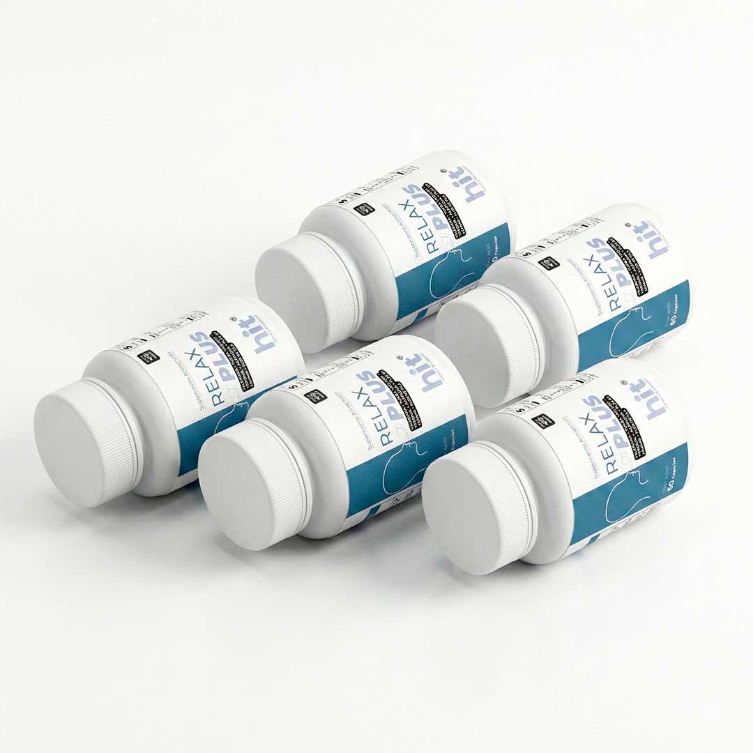HIT Relax Plus – Complemento Alimenticio para Relajación y Bienestar | Apoyo al Descanso y Estrés | 60 Cápsulas por Caja | Pack de 5 Piezas