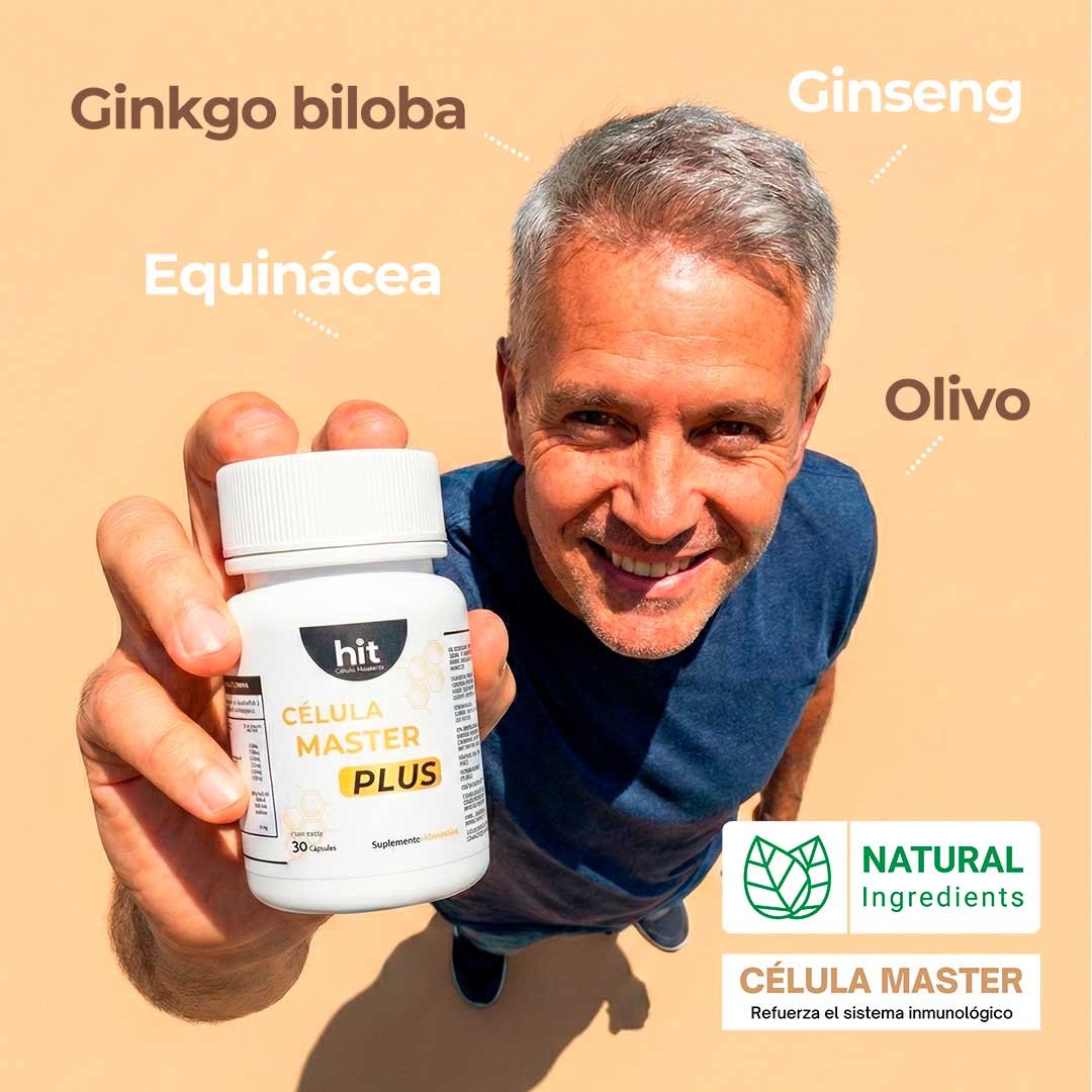 HIT® Célula Master Plus® en Cápsulas 30 pzs | Complemento Alimenticio con Olivo, Equinácea, Ginkgo Biloba y Ginseng | Fórmula Herbal | Uso Adulto