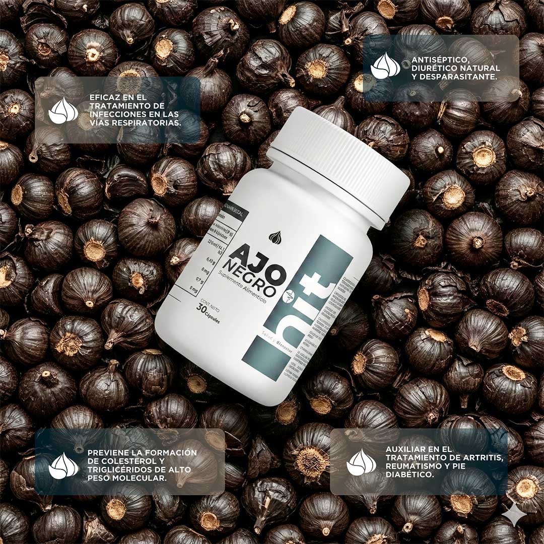 HIT® Ajo Negro en Cápsulas 30 pzs | Complemento Alimenticio de Ajo Negro Fermentado | Bienestar Diario | Uso Adulto